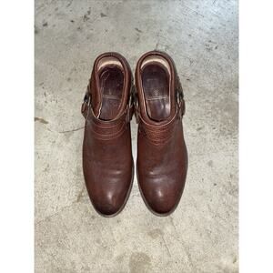 FRYE Belted Harness Mules Clogs Biker Riding Brown Leather Size 8.5 USA Made VTG
